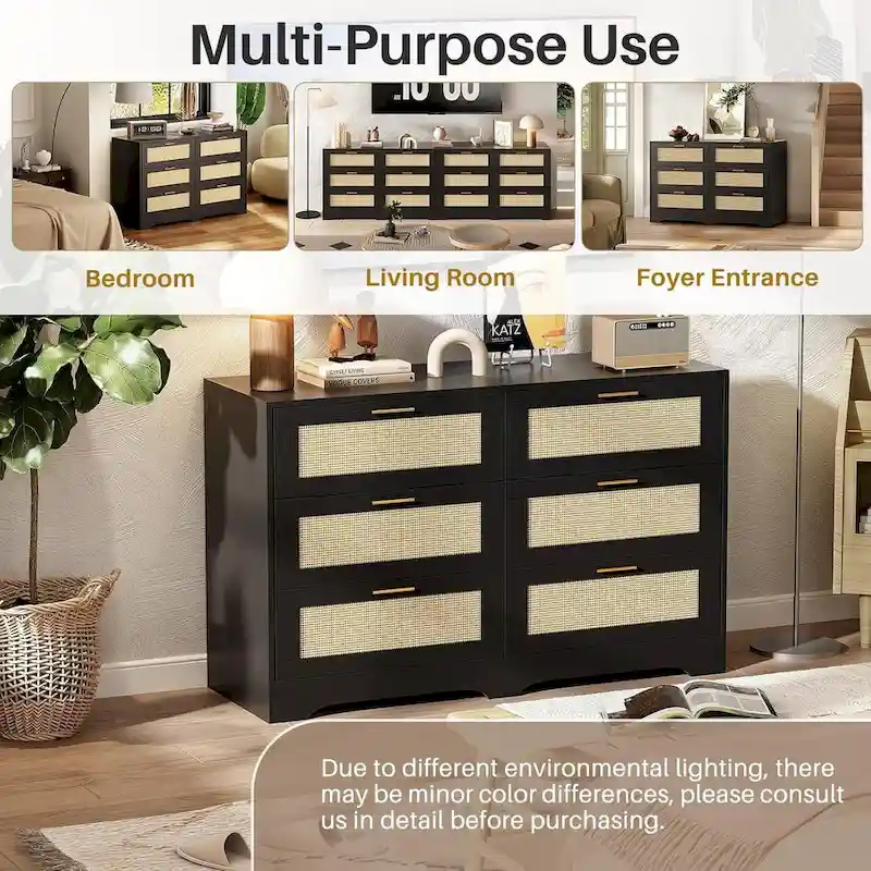 6 Drawers Rattan Dresser