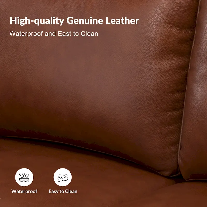 Balvino 81 Wide Transitional Genuine Leather Rolled Arm Sofa with Nailhead Trim and Removable Cushions