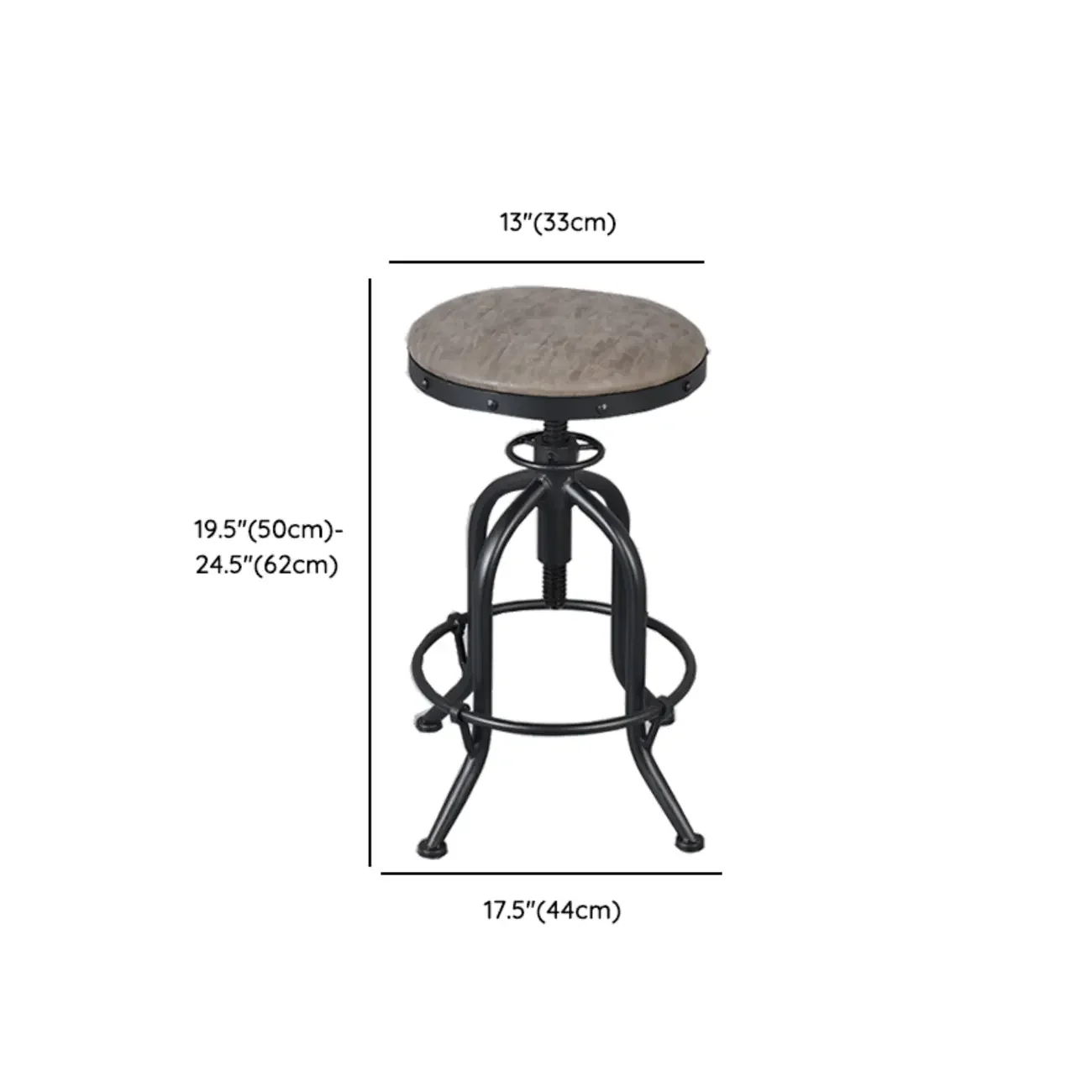 Industrial Round Adjustable Wooden Metal Bar Stools With Backs