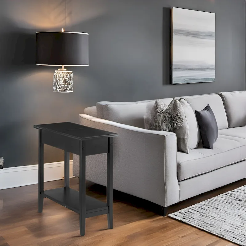 Narrow Flip-Top End Table with Drawer & Shelf, Gray/Black/Espresso/Cream/White/Cherry