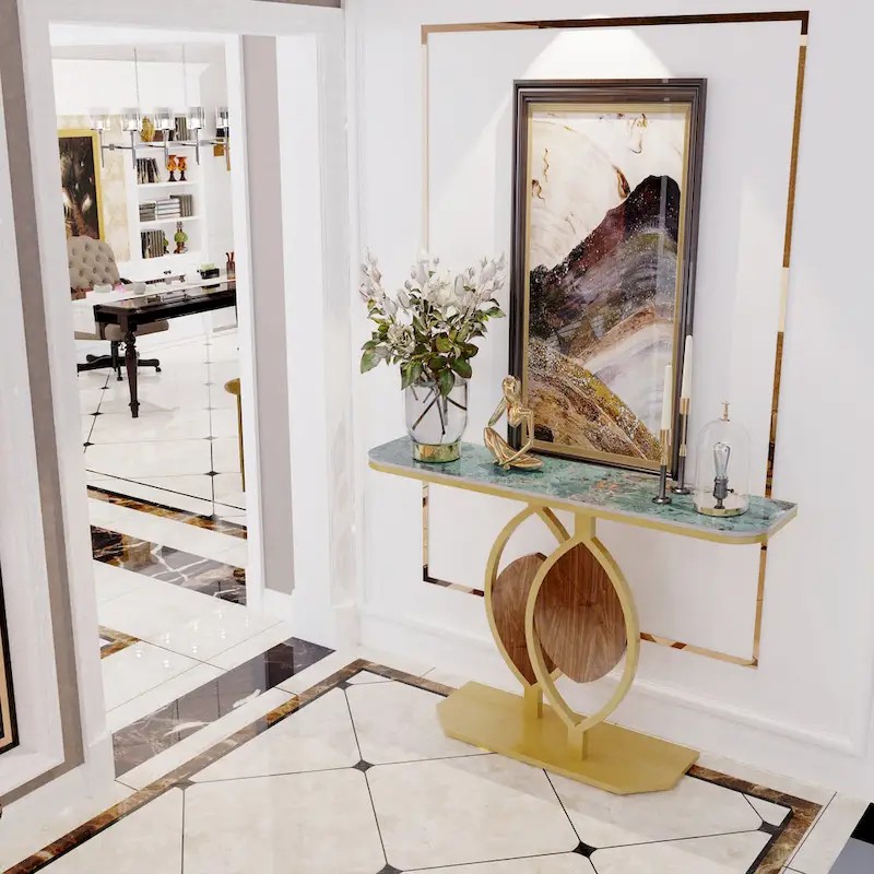 48 Modern Console Marble Table with Gold Base Entryway Living Room - 48x12x31