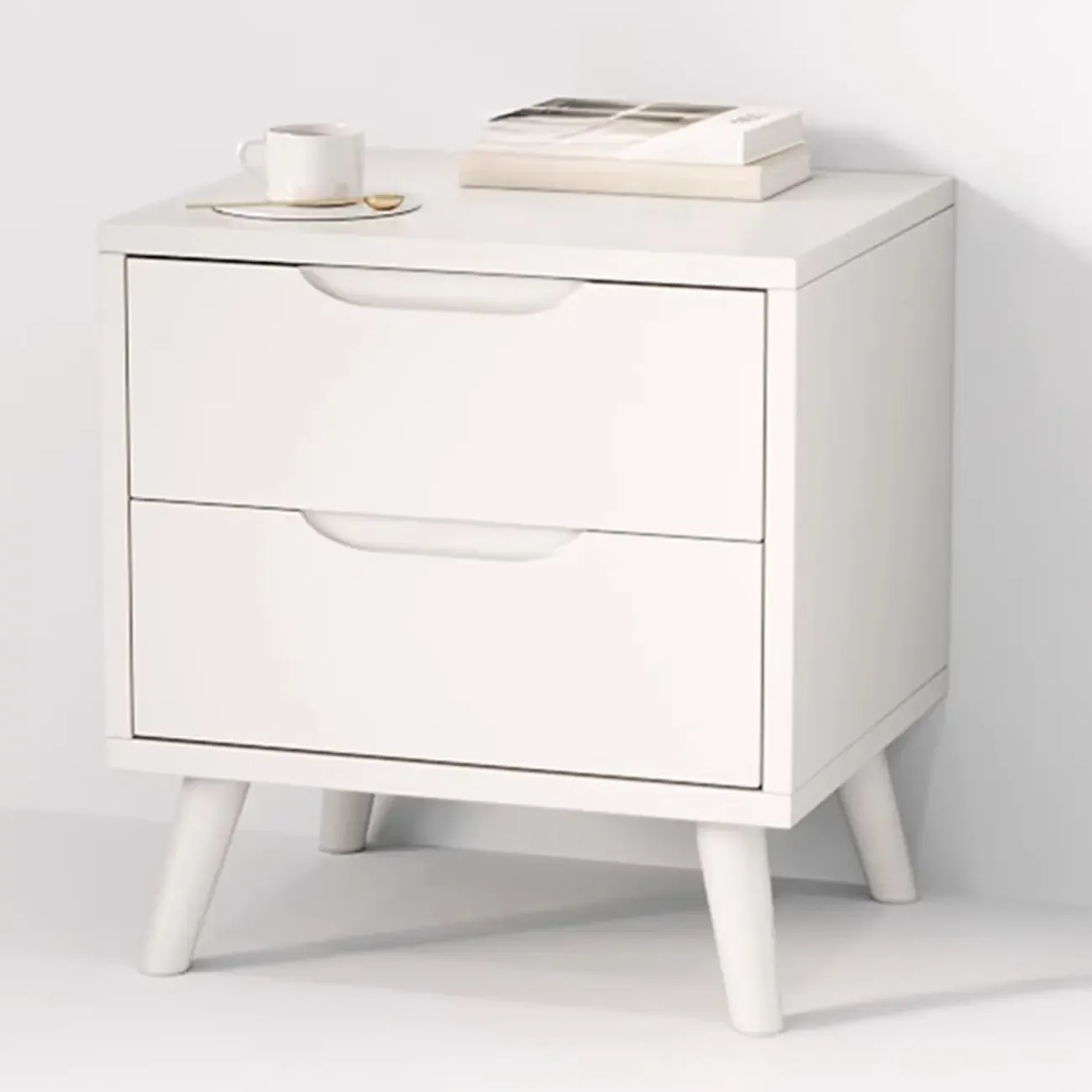 Traditional Wooden Nut-Brown Bedside Double Drawer Nightstand