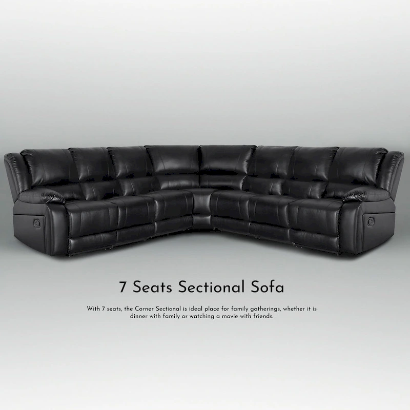 129W 7-Seat Faux Leather Manual Recliner Large Sectional Reclining Sofa
