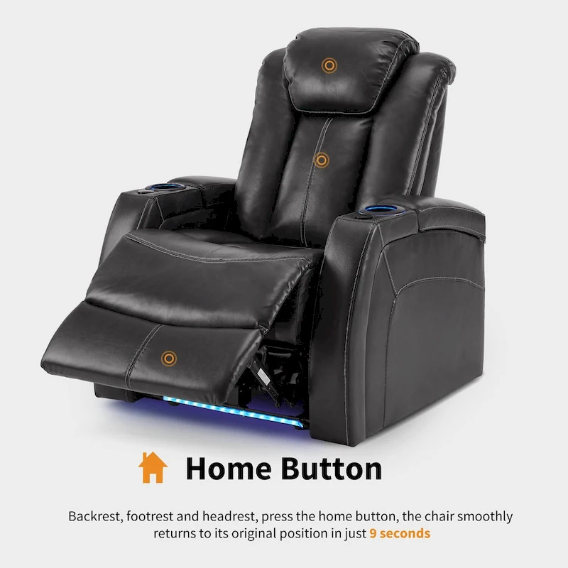 MCombo Power Recliner Chair, Home Theater Seating with Adjustable Headrest and Tray Table, Breathable Leather HTS422