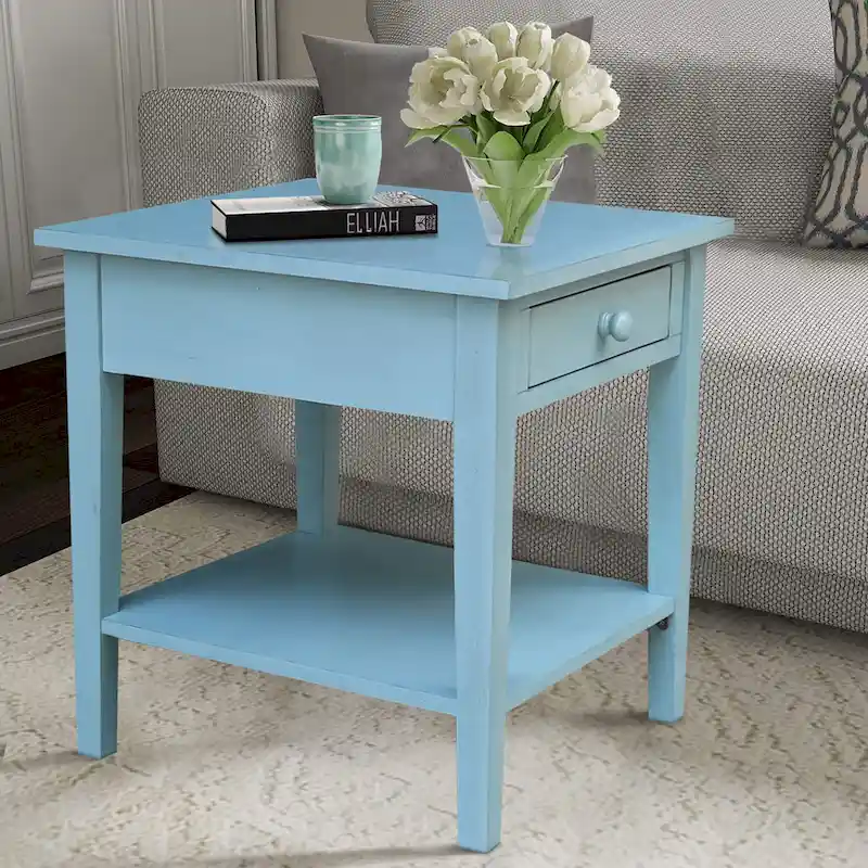 Square Solid Parawood End Table with Drawer & Shelf, 24