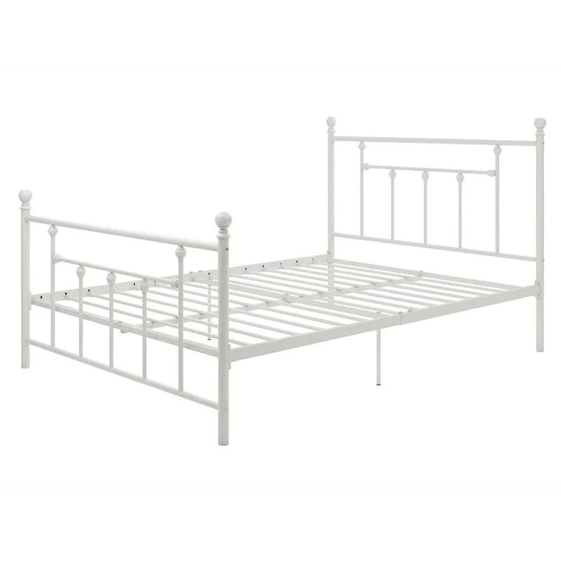 Full size White Metal Platform Bed Frame with Headboard and Footboard