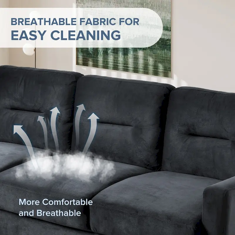 Black 76.7 Velvet 3-seater Sofa with Hardwood Frame and High-Density Foam