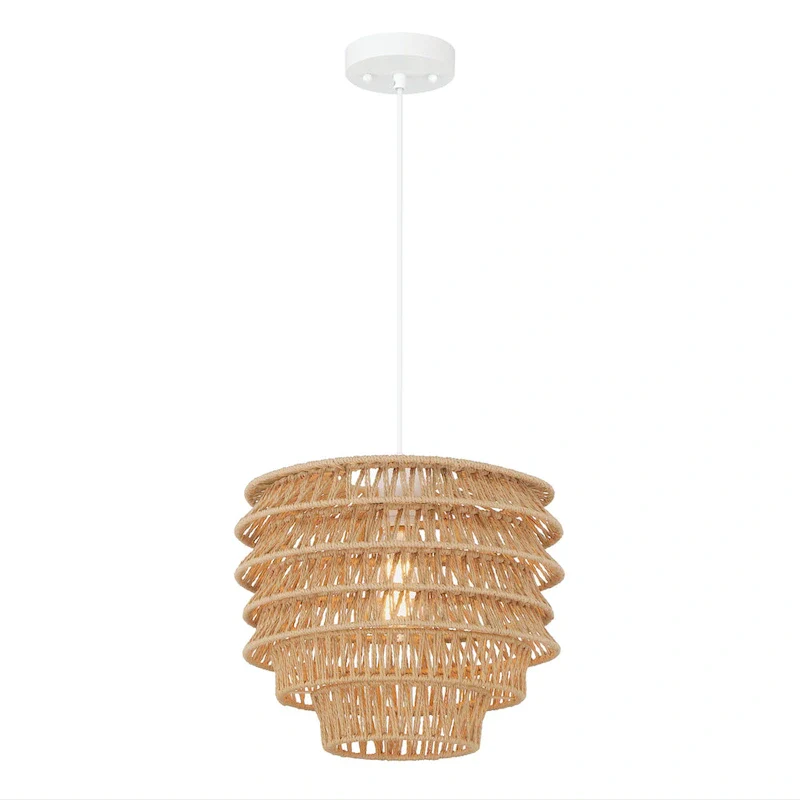 Handwoven Paper Rope and Metal Ceiling Pendant Lamp - 13.4 L x 13.4 W x 15.2 H