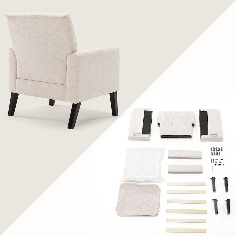 LUE BONA Linen Accent Chair Comfy Living Room Chair with Arms Upholstered Button Tufted Armchair Modern Arm Chairs Set Of 2