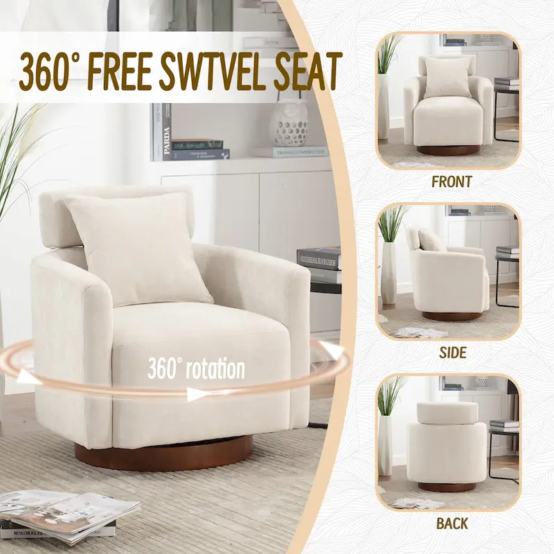 360 Degree Accent Swivel Chair,Chenille Upholstered Arm Chair
