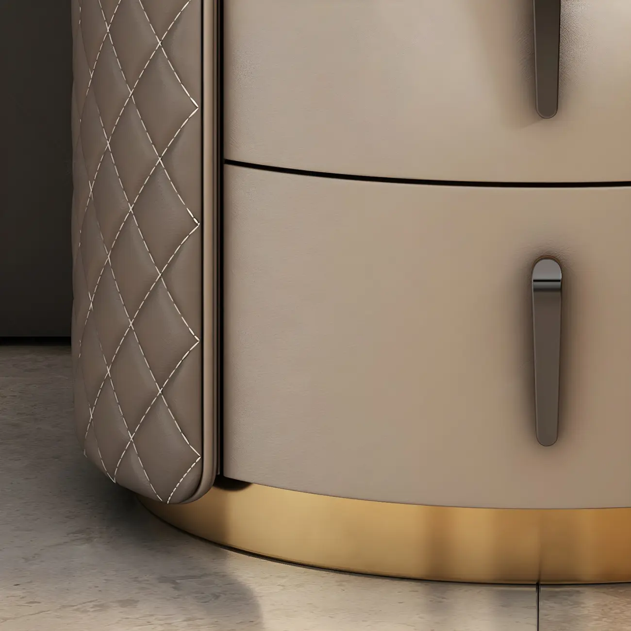 Modern Beige Faux Leather Nightstand with Drawers