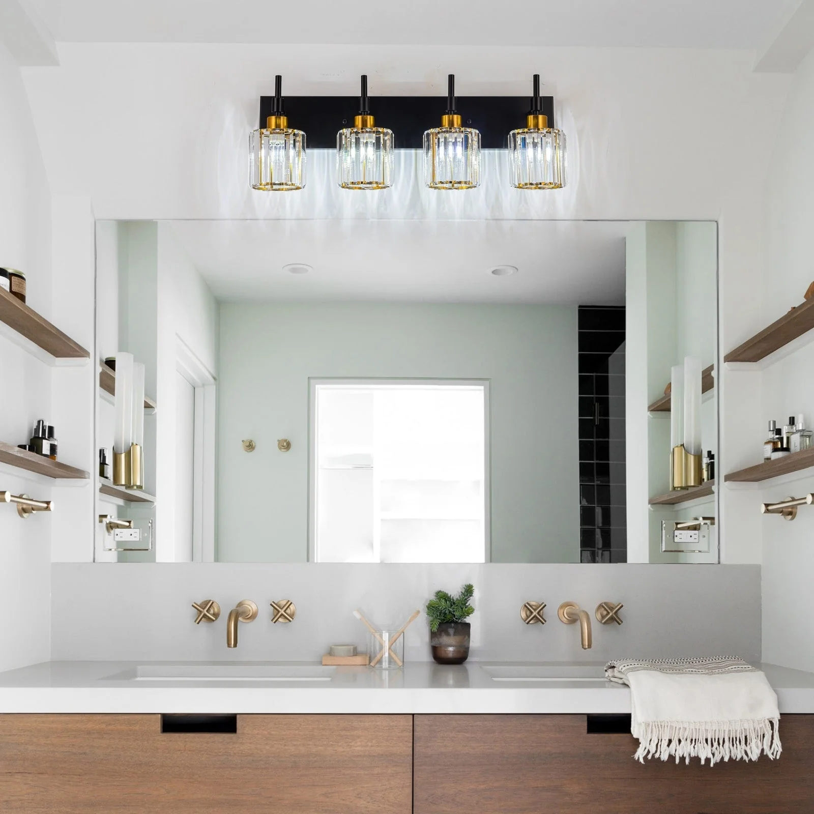 Modern Dimmable Crystal Bathroom Vanity Light Wall Sconces with Crystal Shades