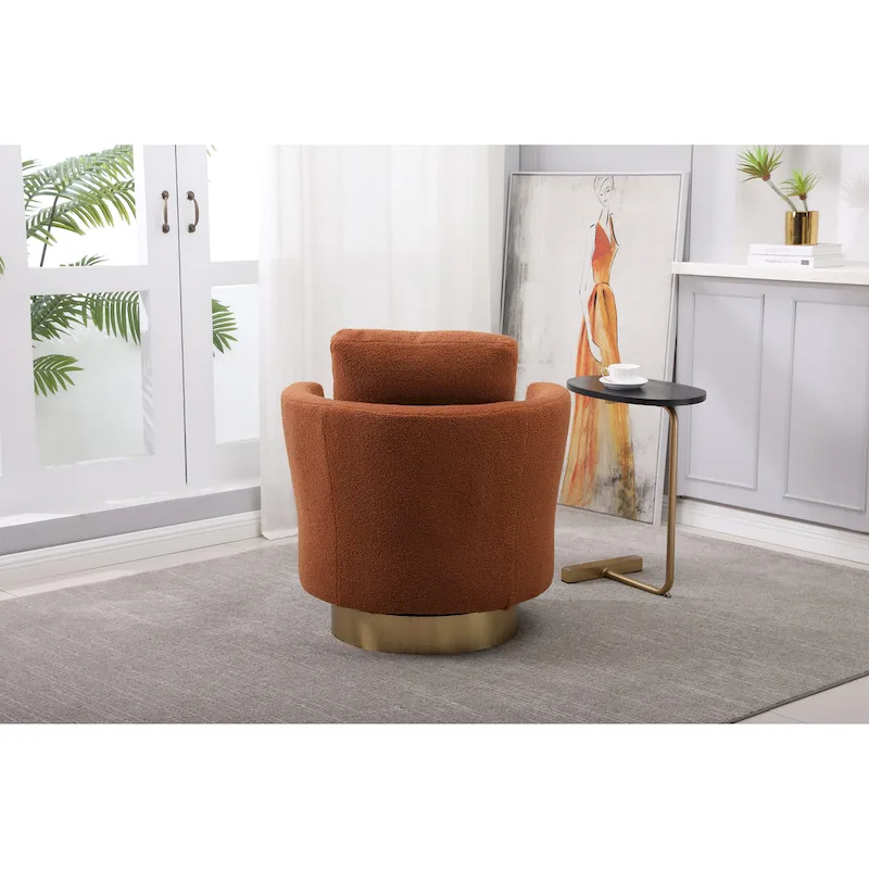 Brown Modern 29.6 Upholstered Swivel Barrel Chair with Gold Stainless Steel Base