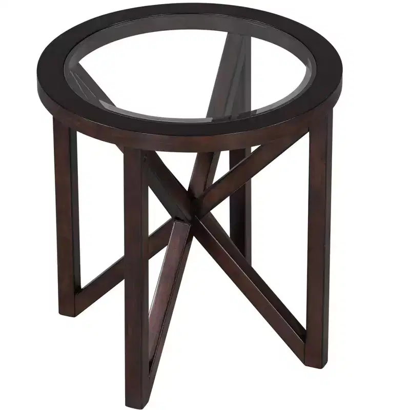 Round/Oval Coffee Table Glass End Table Cocktail Table Sofa Table Side Table Center Table, Black/Cherry-ModernLuxe