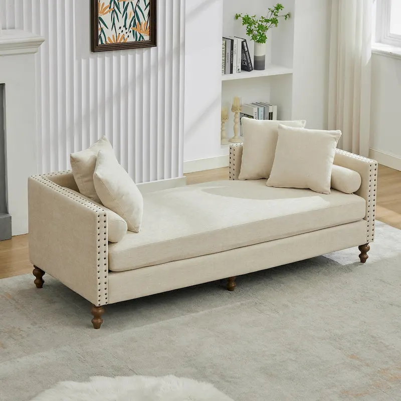 Upholstered Chaise Lounge with Nailhead Trim