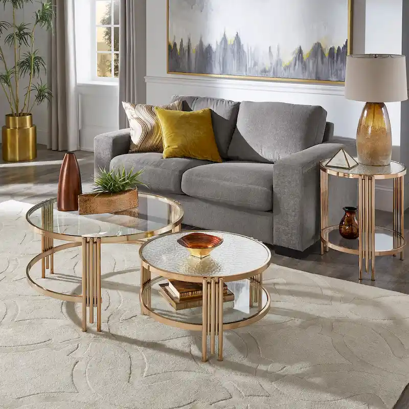 Bruges Champagne Gold Finish Textured Glass Table with Shelf by iNSPIRE Q Bold