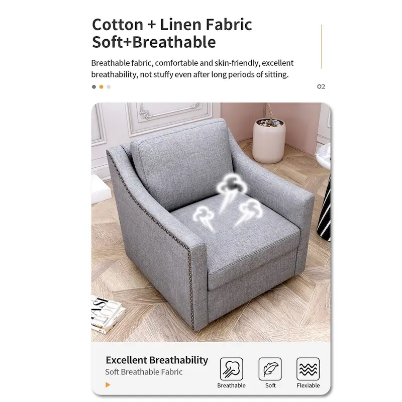 360 Degree Swivel Armchair Cotton Linen Skin-friendly Fabric Ergonomic Design