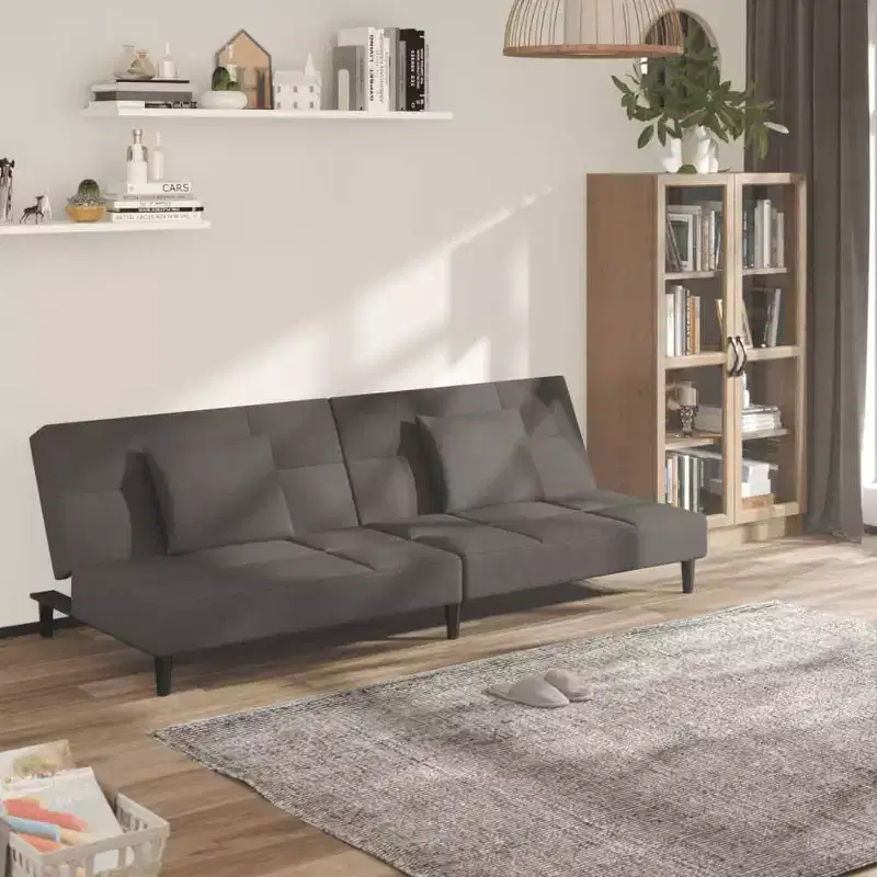 vidaXL 2-Seater Sofa Bed with Two Pillows Black Velvet