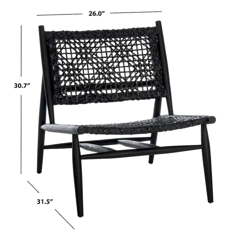 SAFAVIEH Queenie Bandelier Open Leather Weave Squared Accent Chair - 26 W x 32 D x 31 H - 26Wx31Dx31H