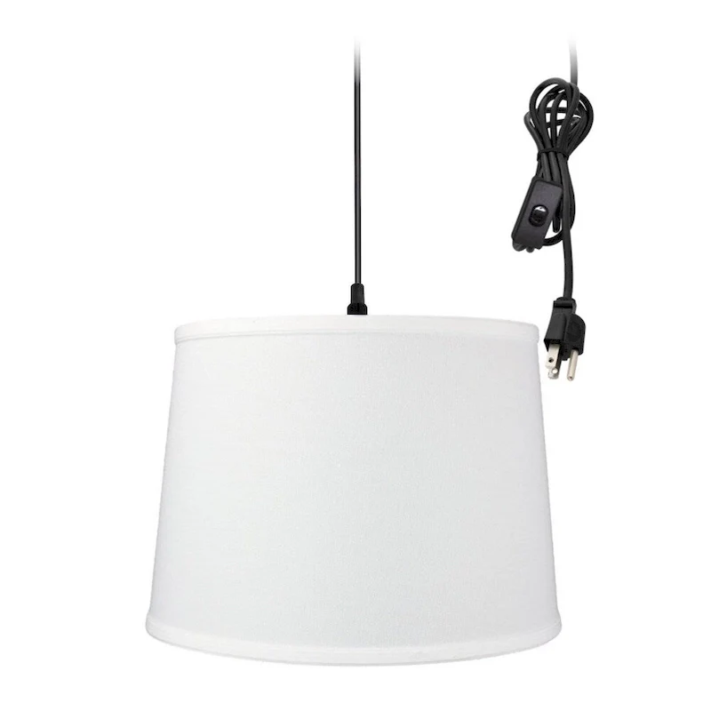 1 Light Swag Plug-In Pendant 14 w White Shade, 17' Black Cord