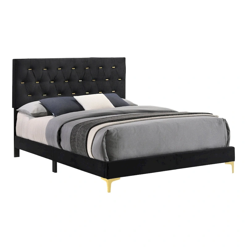 Lexie Black and Gold 4-piece Tufted Panel Bedroom Set