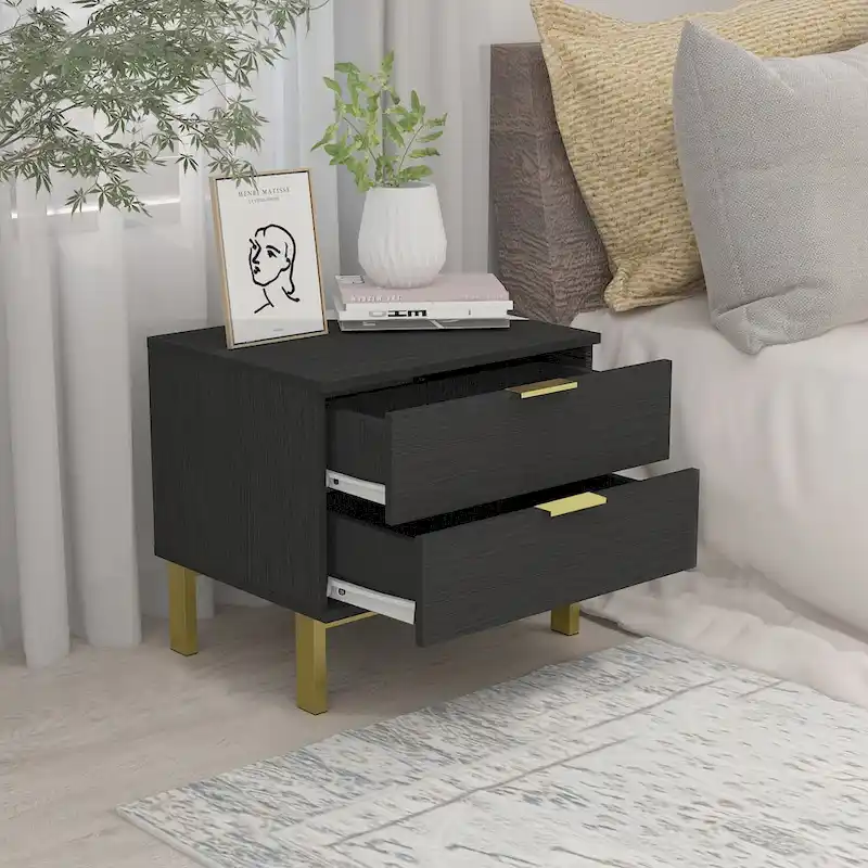 Modern Metal/ Chipboard 2-Drawer Nightstand