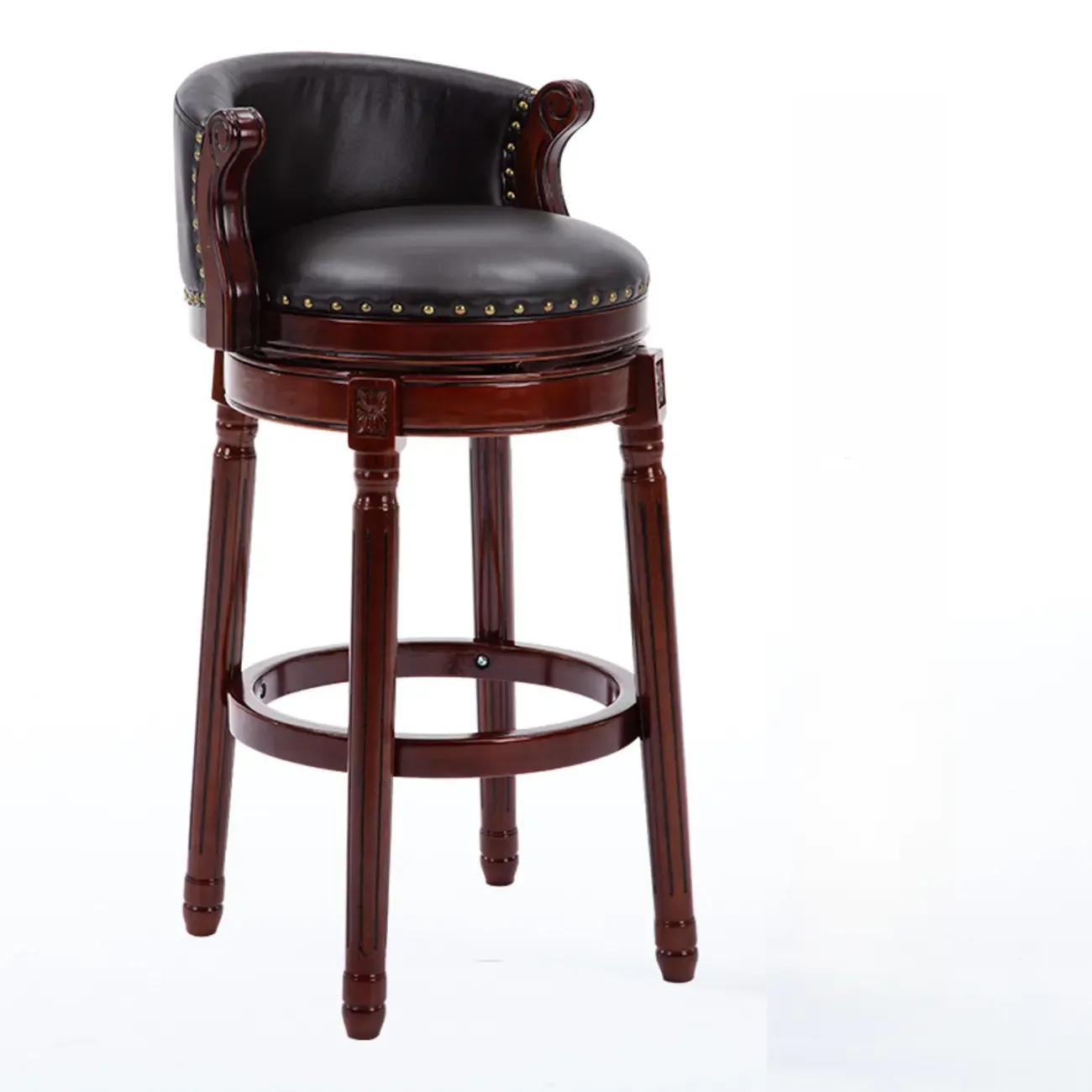 Solid Wood Leather Swivel Counter Stools with Backs