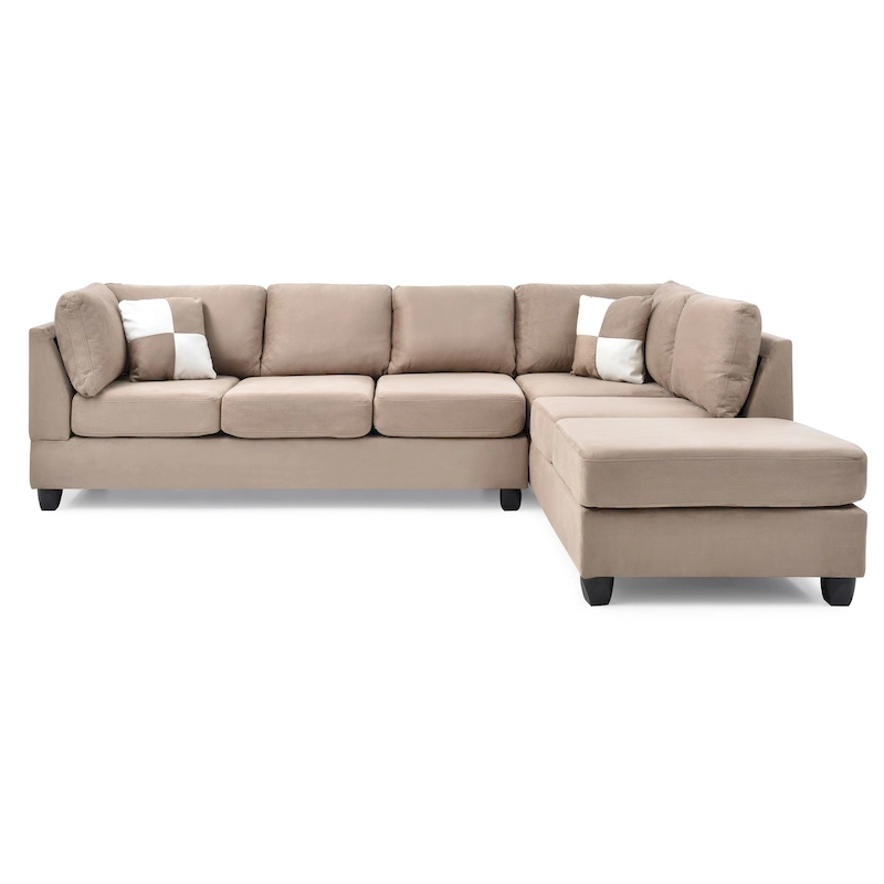 Malone 111 in. Suede 4-Seater Sectional Sofa with 2-Throw Pillow - 111L x 78W x 34H