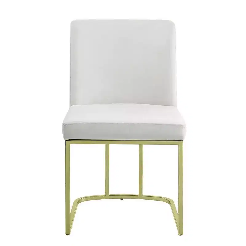 Royal Hampton 24 Inch Side Dining Chair Set of 2, Soft Off White Velvet, Gold Metal Base