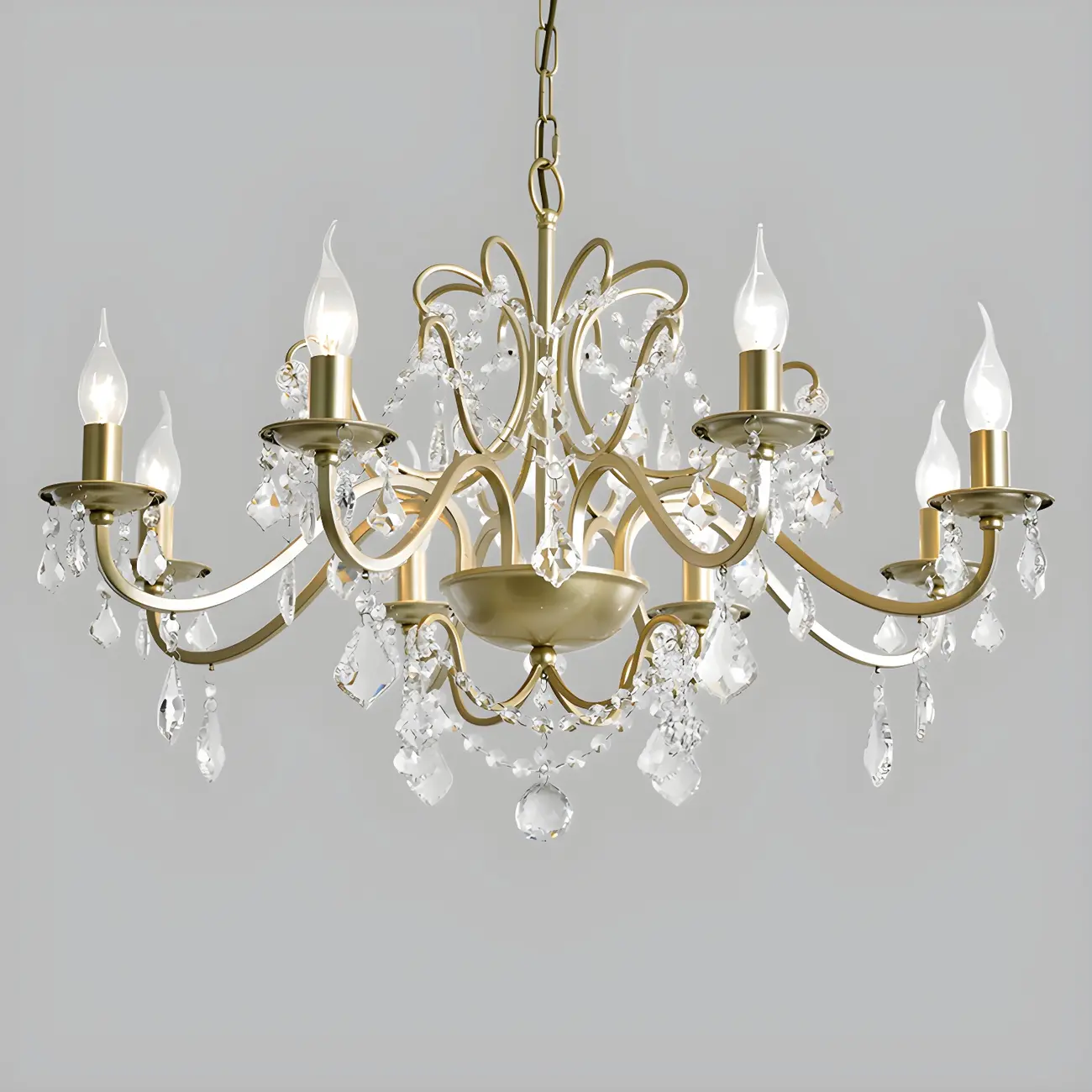 Gold Crystal Curved Metal Elegant Chandelier Light