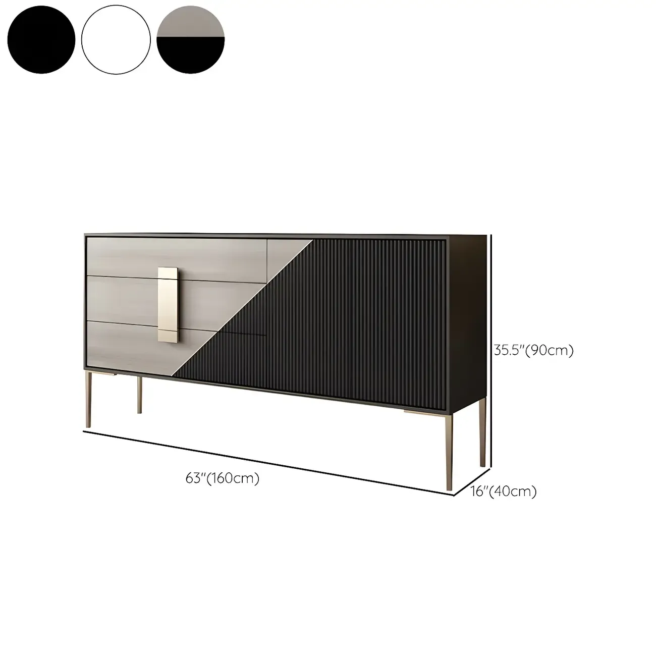 Sleek Black-Gray Wood and Metal Soft-Close Drawers Dresser