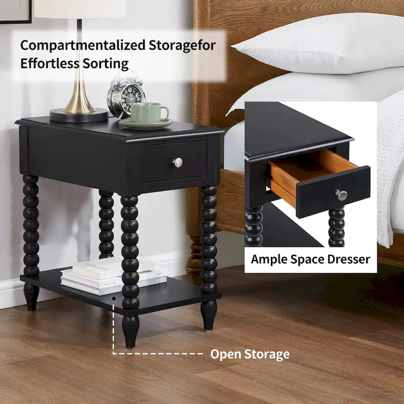 Traditional 23.6 Spindle Leg Wood End Table with USB