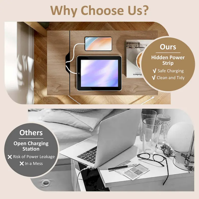 Costway 1/2 PCS End Table with Charging Station Flip Top Bedside Table