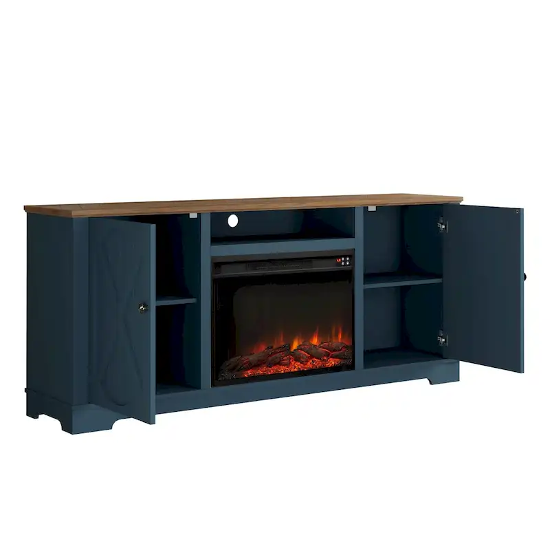70 Farmhouse TV Stand with Fireplace, Fits up to 75 TV - 70W x 30H x 14.5D