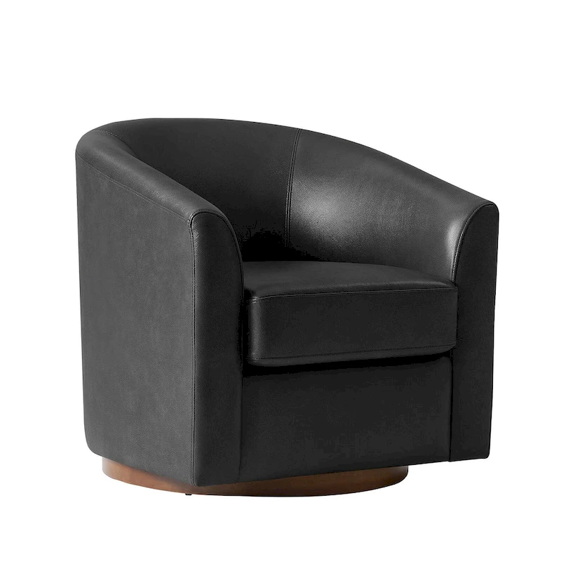 Althea Modern Genuine Leather Swivel Barrel Chair with Solid Wood Base By HULALA HOME
