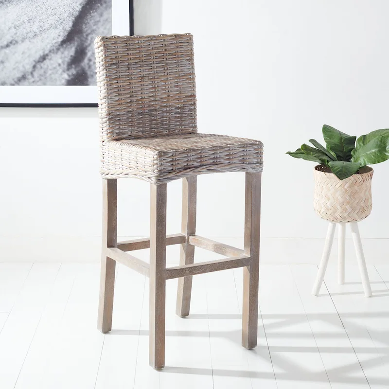 SAFAVIEH Yuna Rattan 30-inch Bar Stool - 20.1 W x 18.5 L x 43.3 H - 20Wx19Dx43H