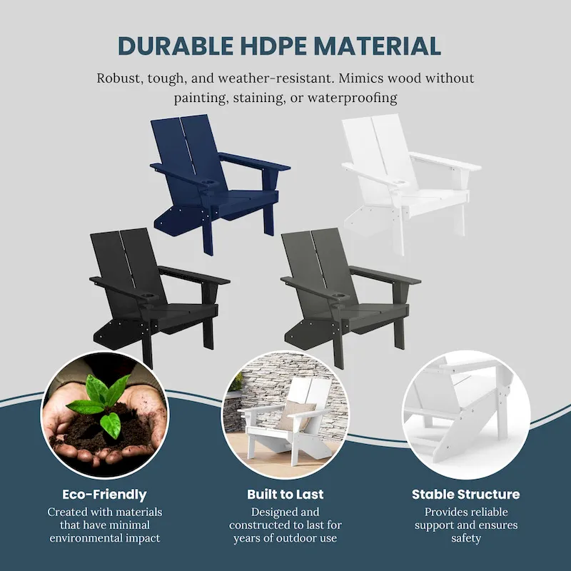 Polytrends Coastin Modern Poly Adirondack Chair (Set of 2), Black