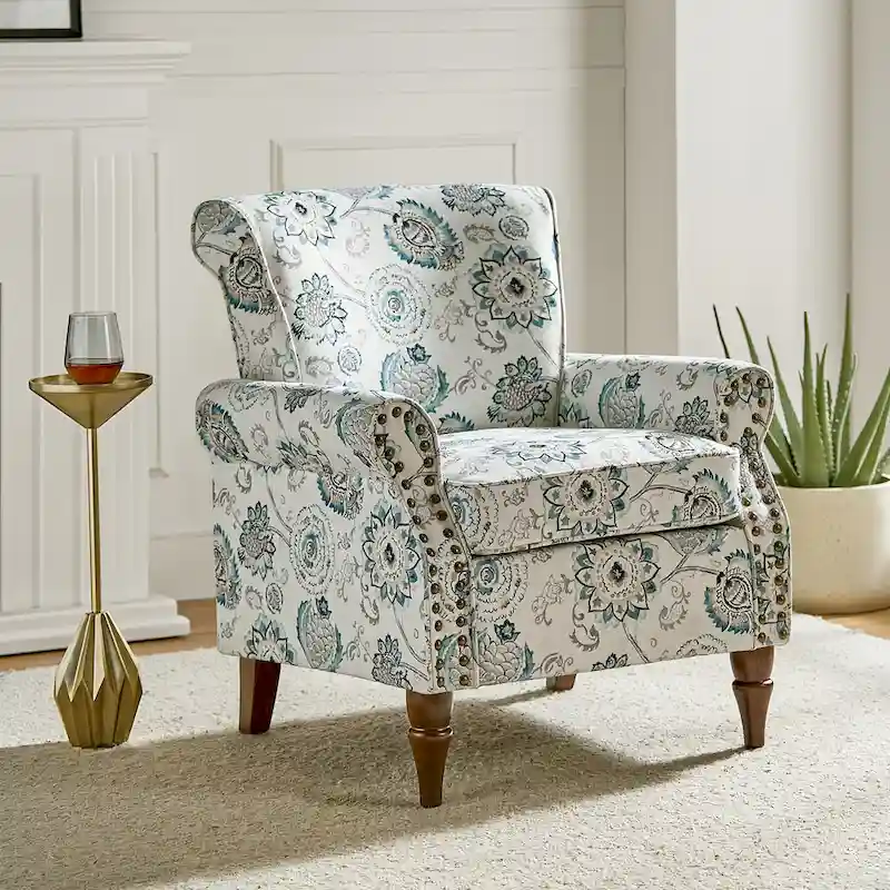 Nyctelius Traditional Polyester Accent Chair with Rolled Arms and Nailhead Trim by HULALA HOME