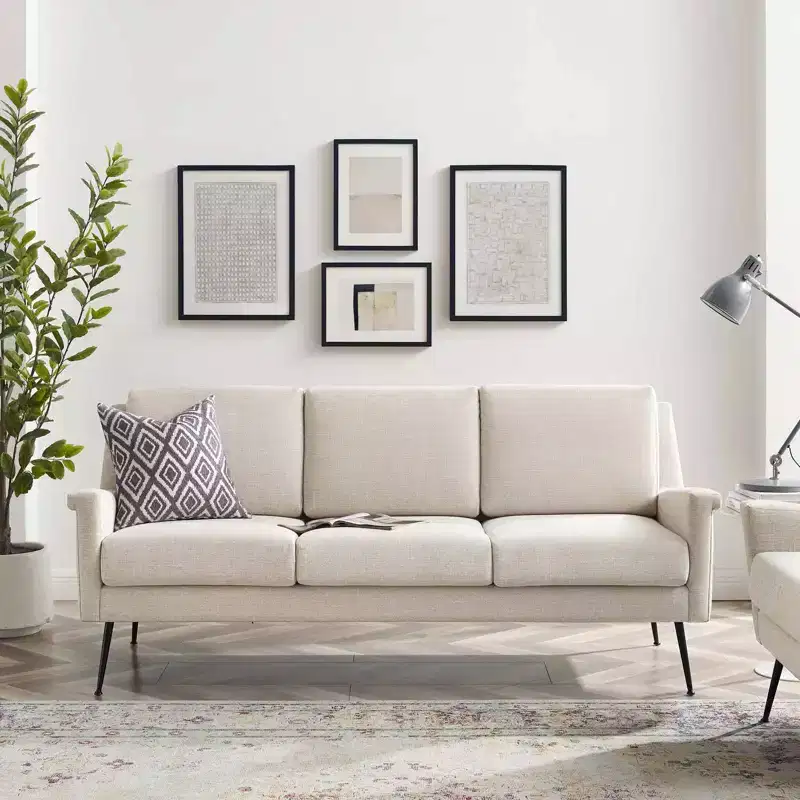 Chesapeake Fabric Sofa Black/Beige - Modway: Polyester Upholstery, Metal Frame, Modern Style, Seats 3