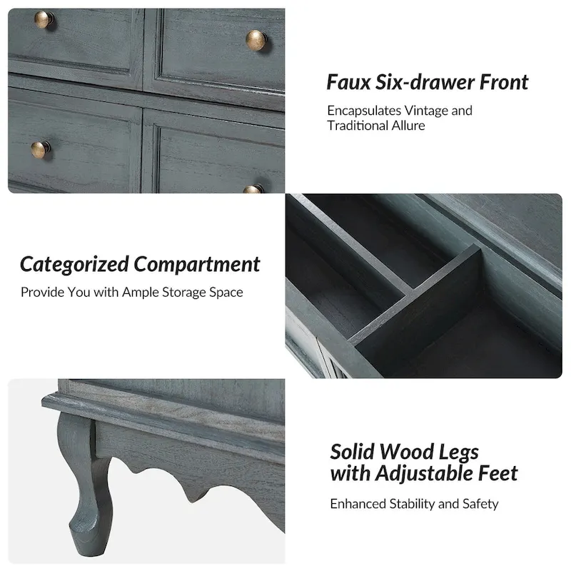 Farmhouse 30Tall Distressed 3-Drawer Nightstand With Solid Wood Legs and Adjustable Feet