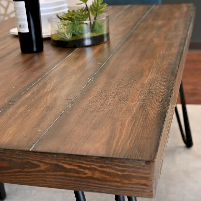 Roundhill Furniture Amisos 6-Piece Dining Set, Hairpin Dining Table with 4 Chairs and Upholstery Bench