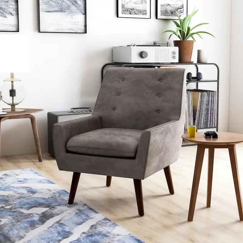 Valla Modern Wood Button Tufted Flared Arms Accent Chair by Carson Carrington