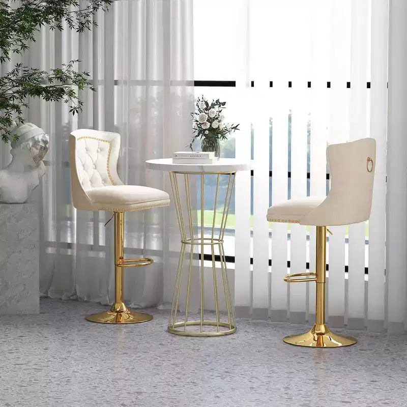 Set of 2 Bar Chairs Dutch Velvet Bar Stool with Footrest Metal Base Anti-Slip Ring Pink/Beige/Grey