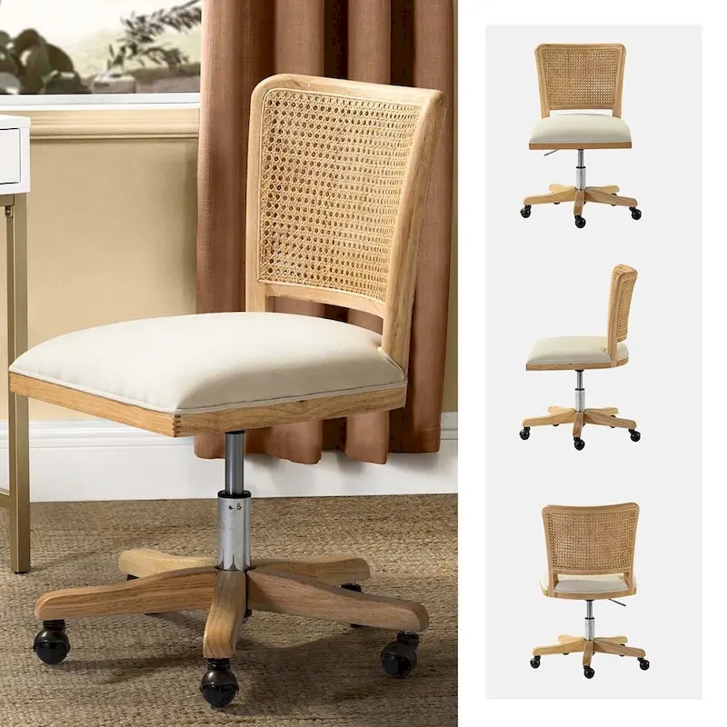 Calcutta Modern Rattan Back Task Chair with Solid Wood Legs by HULALA HOME