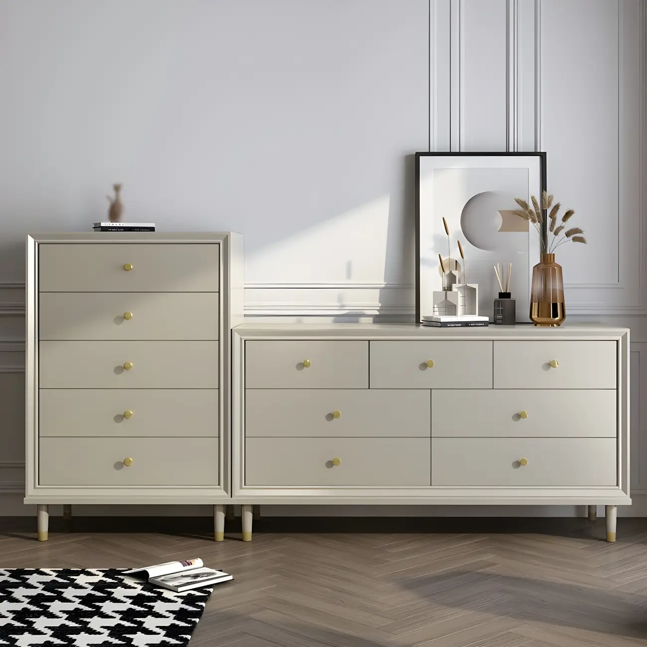 Elegant Off-White Wooden Dressers & Chests with Drawers