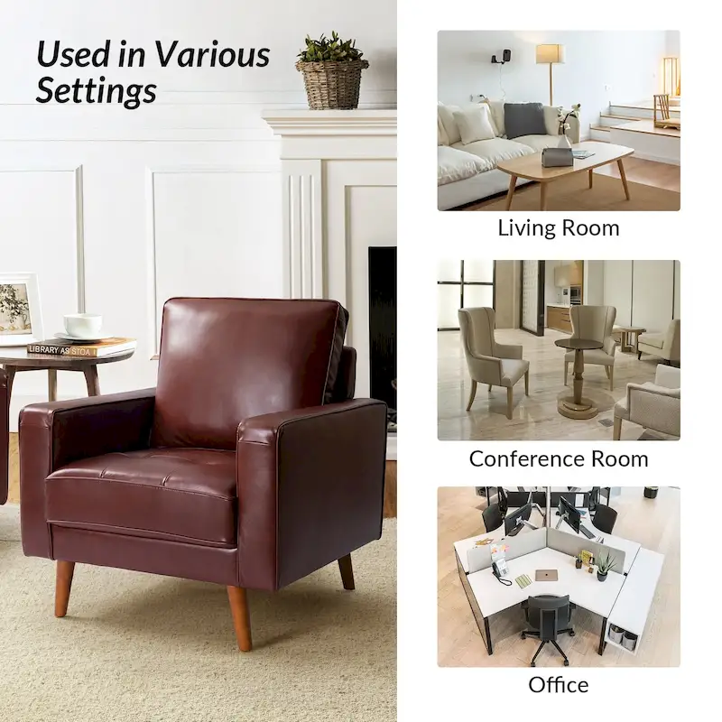 Mid-century Genuine Leather Arm Chair