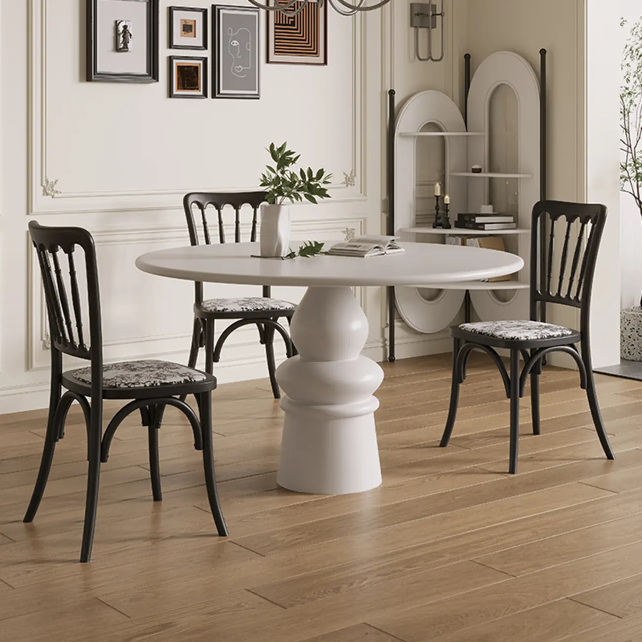 Casual White Pedestal Wood Round Dining Table