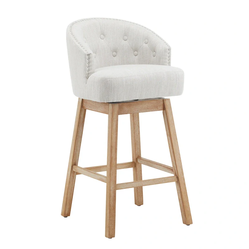 Roomfitters 33.25 Swivel Upholstered Counter Stools, Set of 2 Armless Bar Chairs with Rubberwood Frame and Footrest