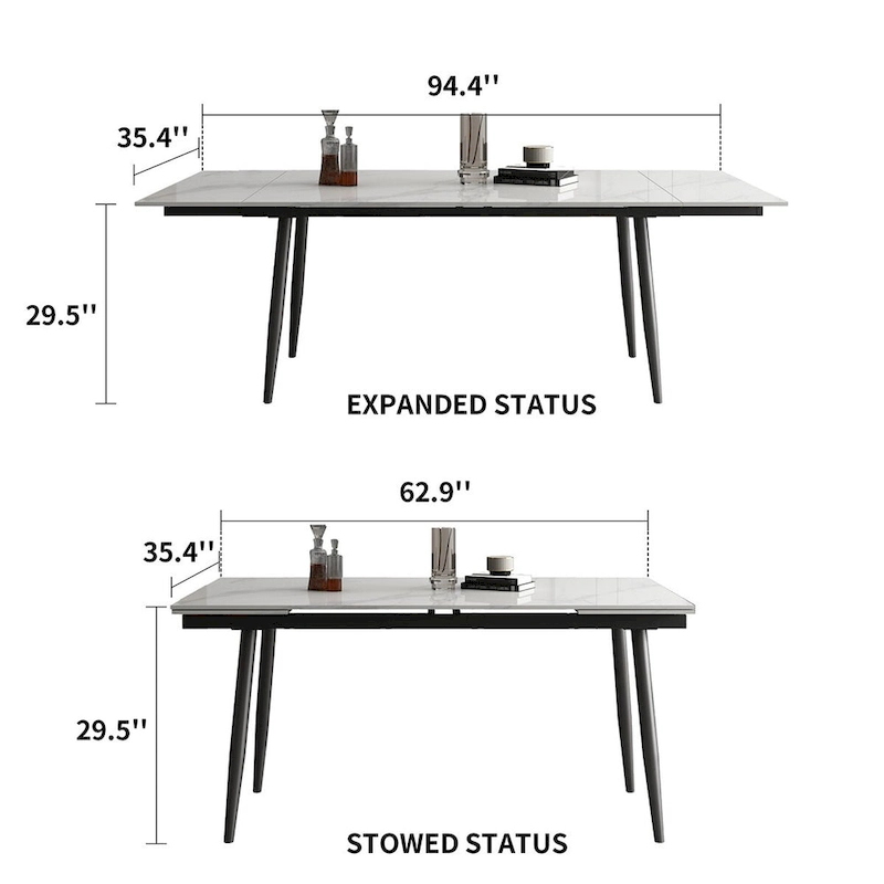 7 Piece 62.9 inch to 94.4 inch Extendable Dining Table Set with Sintered Stone Top 6 Chairs