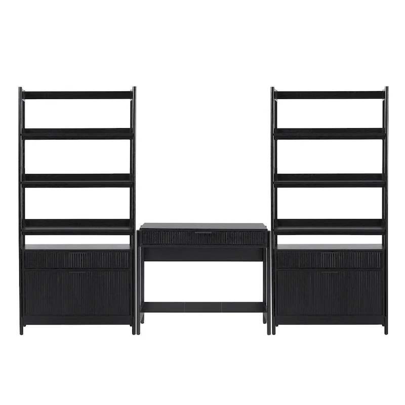 3-Piece Writing Desk Set with 2 Wide Bookcases